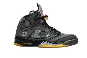 OFF-WHITE™ X AIR JORDAN RETRO 5"BLACK/MUSLIN-FIRE RED" REPLICA